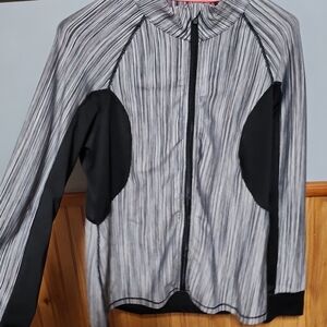 Striped Black and Gray Zip-Up Jacket